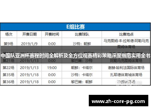 中国队亚洲杯赛程时间全解析及全方位观赛精彩策略深度指南实用全书