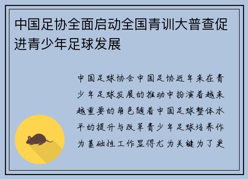 中国足协全面启动全国青训大普查促进青少年足球发展 中国足协全面启动全国青训大普查促进青少年足球发展