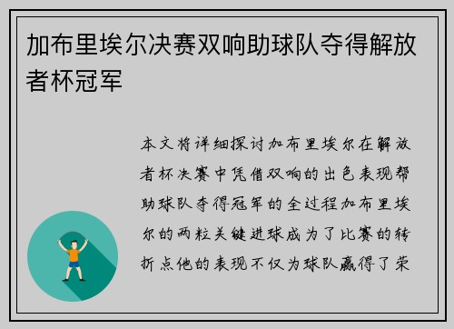 加布里埃尔决赛双响助球队夺得解放者杯冠军